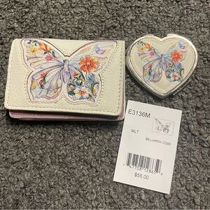 Brighton Cream Floral Butterfly Card Wallet and Heart Mirror Set